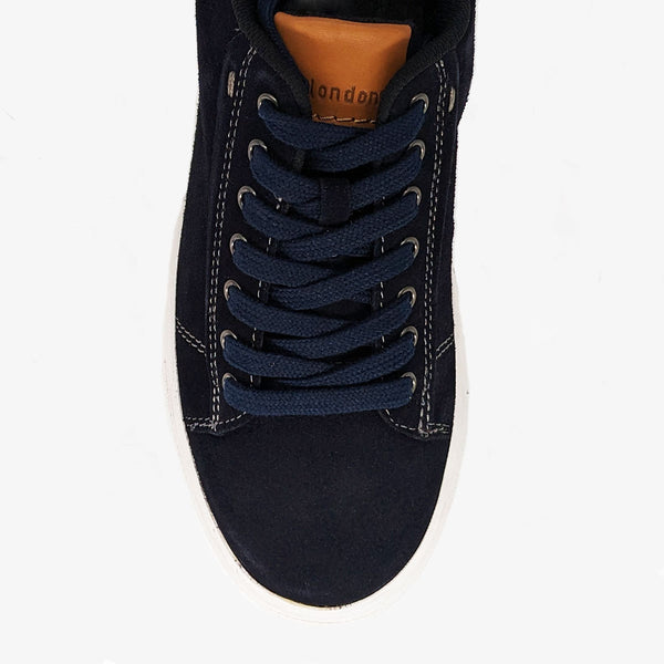HX London Navy Suede Smart Lace Up Trainer