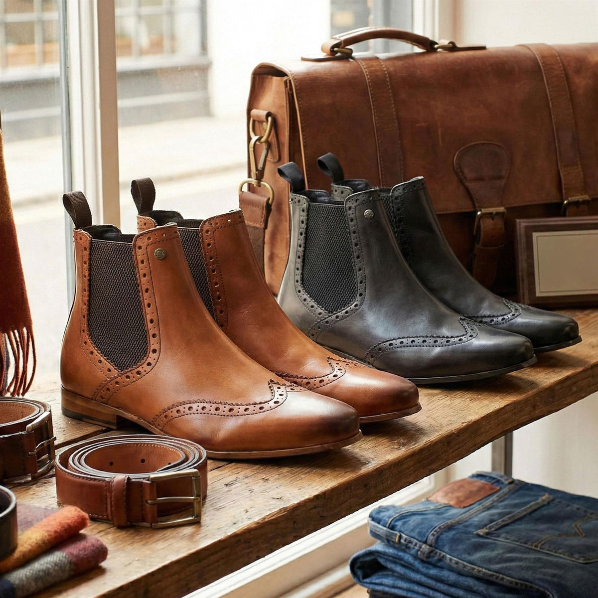 Harlow Leather Pointed Brogue Chelsea Boots