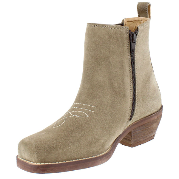 HX London Nashville Women's Suede Leather Square Toe Western Chelsea Boots