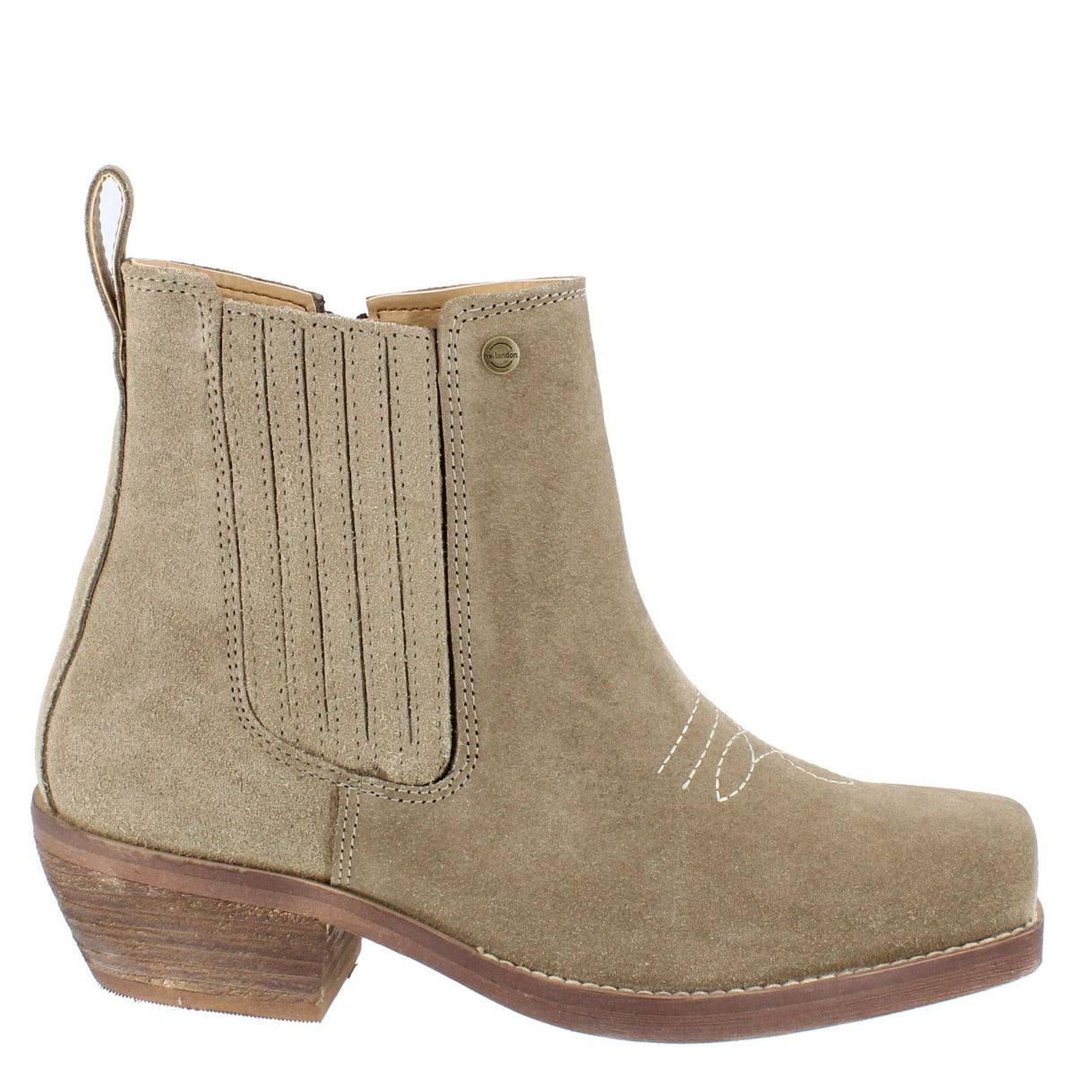 HX London Nashville Women's Suede Leather Square Toe Western Chelsea Boots