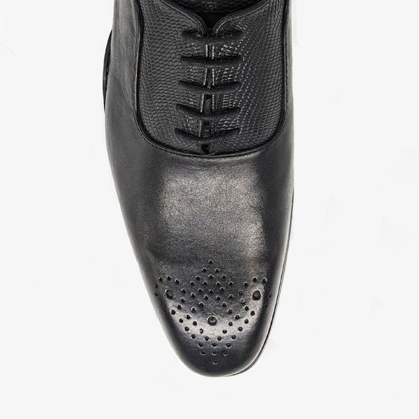 HX London Men's Black Oxford Lace Up Shoe with Brogue Detailing on the toe