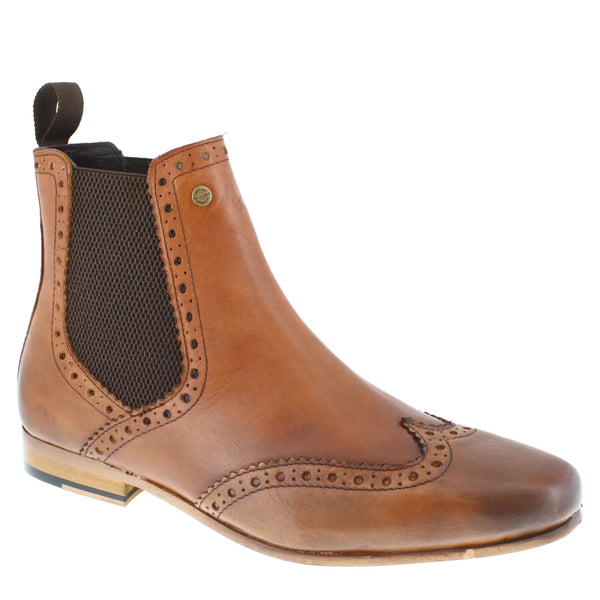 HX London Harlow Men's Leather Smart Pointed Toe Brogue Chelsea Boots