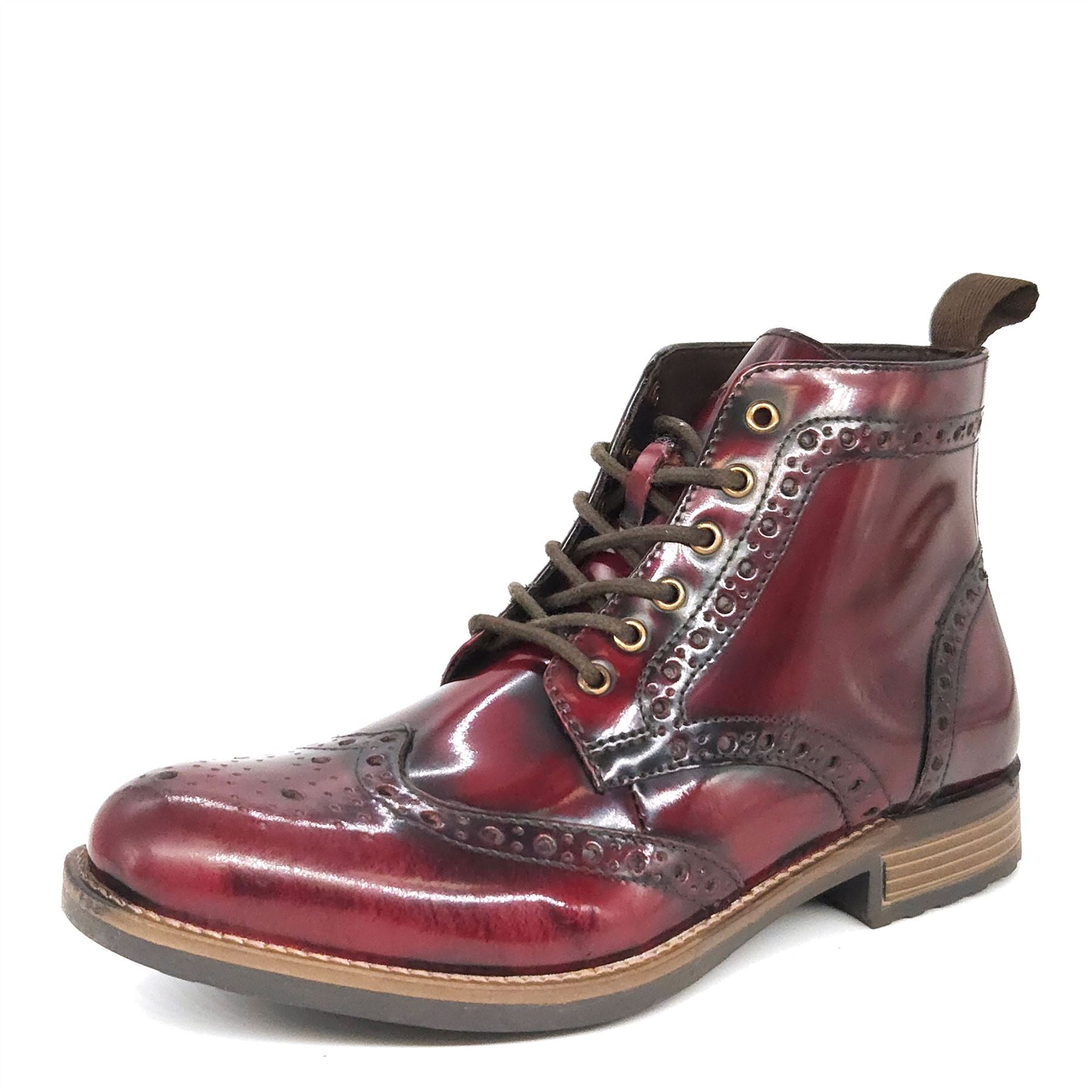Kingston Bordo Brogue Lace Up Boots | HX London